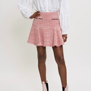 Maje Red Pink Ethnic Braid Tweed Mini Skirt Skirt Lining 36 / S  ​